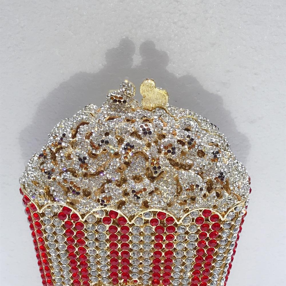 Popcorn White Clear/Red Evening Clutch Bag Wedding Purse Handmade Dazzling Women Shoulder Chain Handbags Party Cocktail Clutches