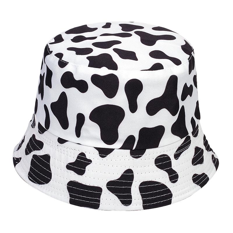 Unisex Cow Print Double-side Personality Bucket Hats Fishermen Caps Outdoor Casual Cap Sunscreen Hat