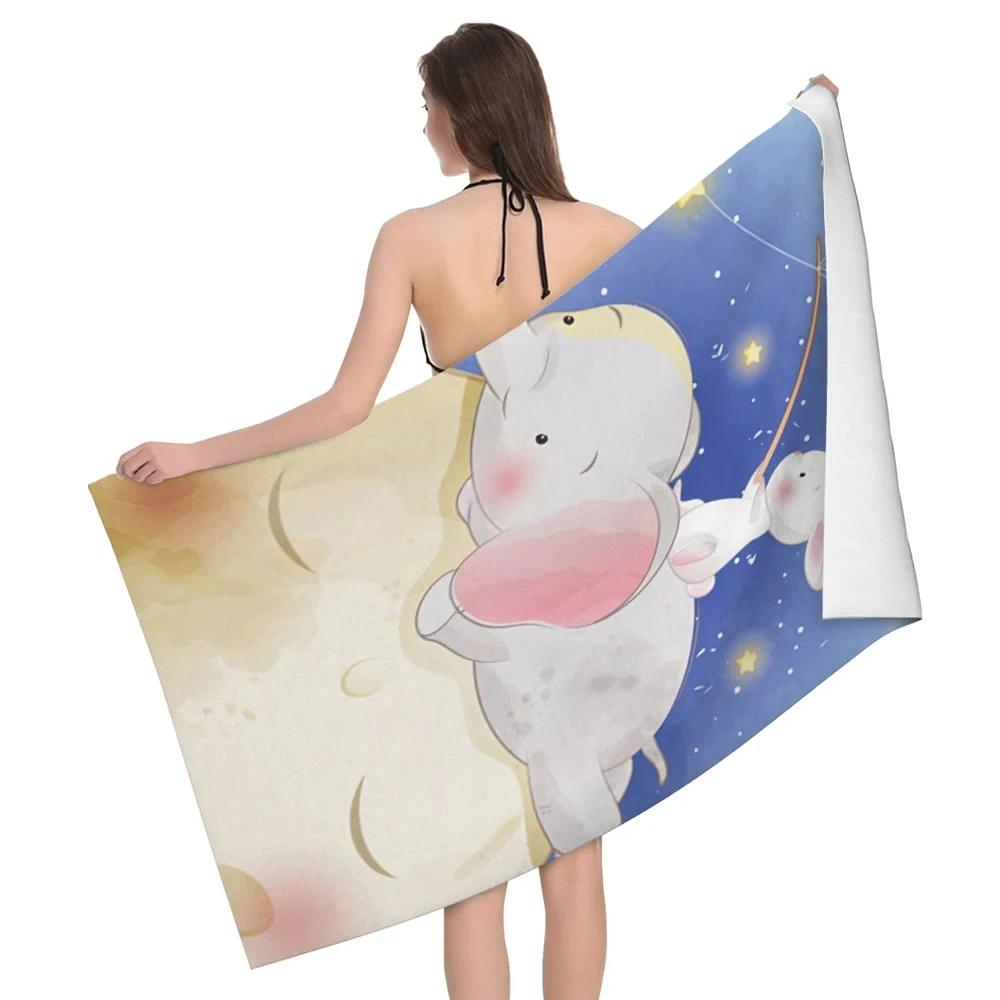 Cute Cartoon Elephant Beach Towel Quick Dry Absorbent Bath Towels Sandproof Lightweight Towel for Spa Gym Yoga Sports Swimming