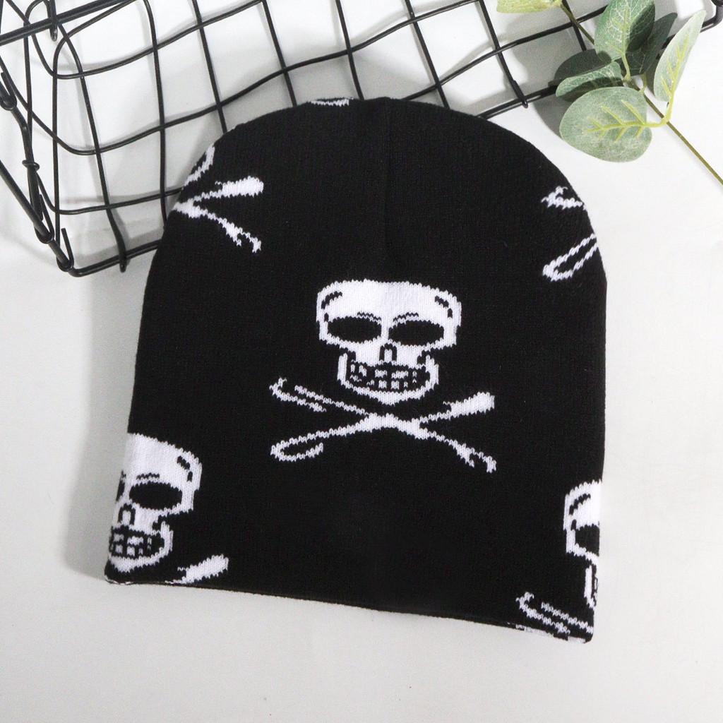 Y2k Skull Pattern Knit Cap With Plush Fabric For Outdoor Fashion