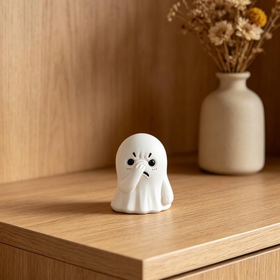 Ghost Ornament, Compact Resin Decorative Figurine, Nose-Covering Ghost Shape Halloween Figure, Naughty Ghost Tabletop Party Decoration