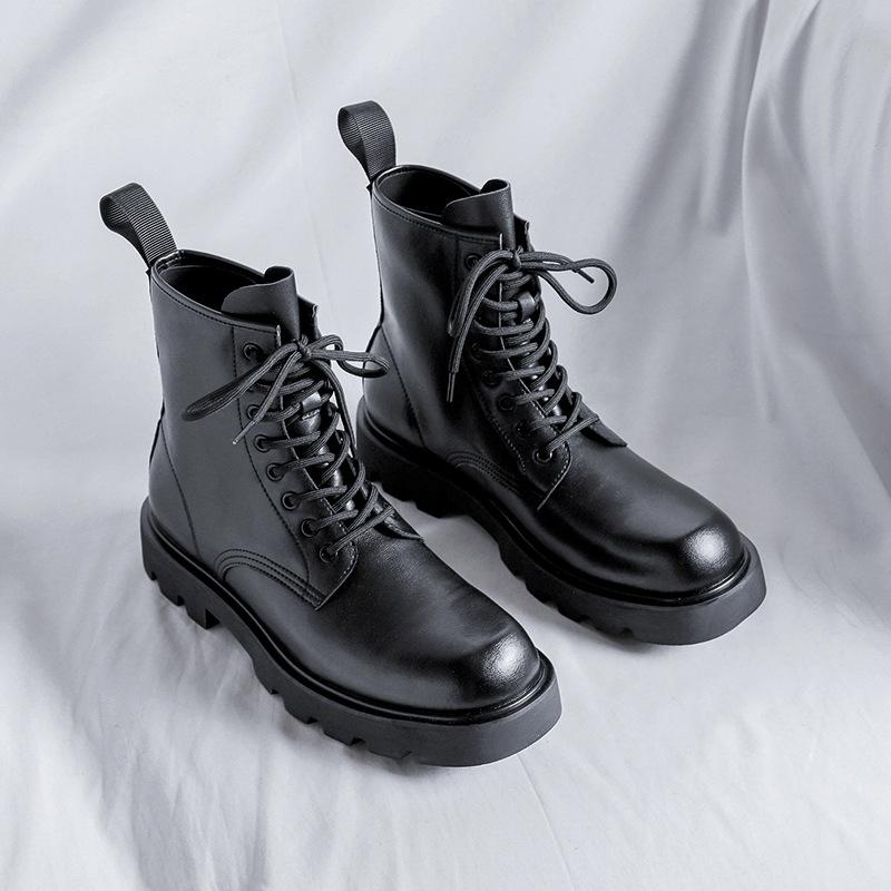 Martin boots mid-top British style youth hairstylist high-top leather boots thick-soled square head zipper Chelsea boots