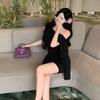 Asymmetrical Off-Shoulder Dress: Women's Summer Ribbon Short Sleeve Slimming Bodycon Mini