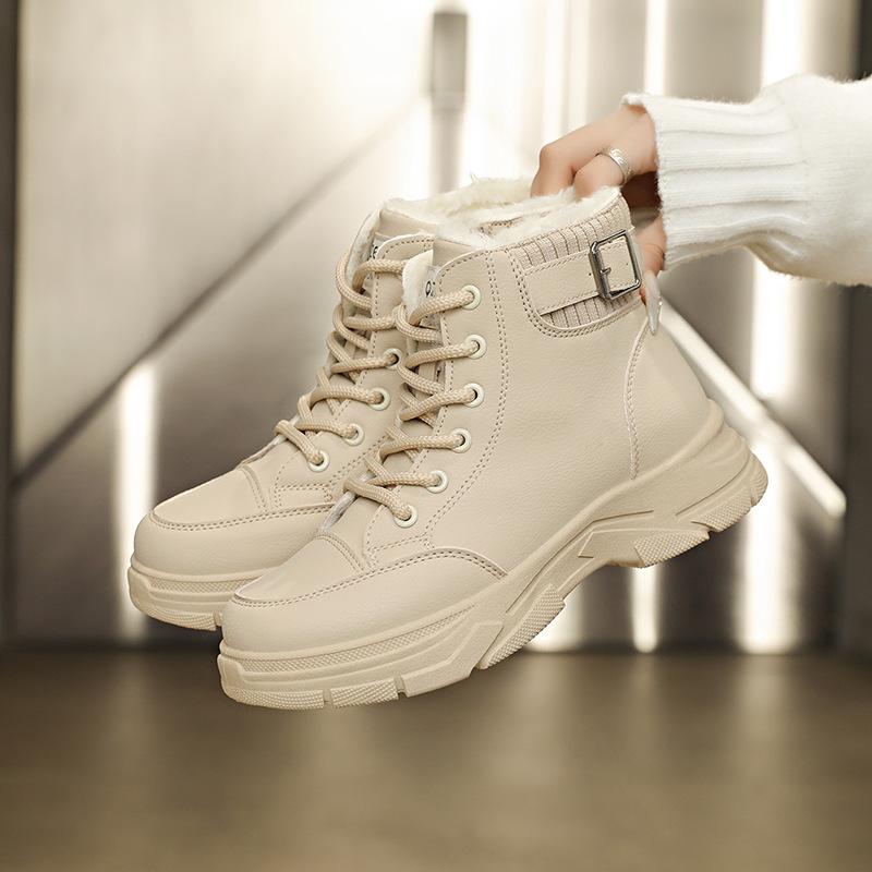 Women's Soft Elastic Thick Soles Winter Warm Cold Padded Snow Boots Non-slip Wear-resistant Outdoor Leisure High-top Sneakers Martin Cotton Boots