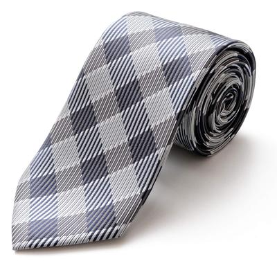 Gravata Michiko London Marca Feita em Padrão Xadrez Jacquard, Japão, 100% Seda, Tecido, (Padrão C Cinza)