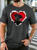 Unisex Soft Cotton Tshirt Black Lab With Red Rose Torn Heart Print Short Sleeve Tee For Pet Lover Valentines Casual Street Wear Top
