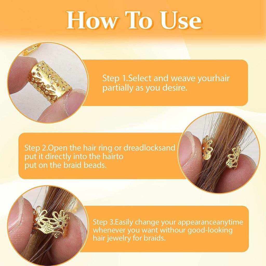 100PCS Dreadlocks Hair Extension Ring Set - Hollow Hair Ornaments and Accessories