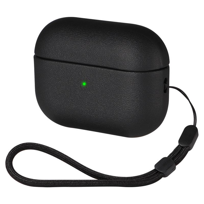 Leather Patterned Protective Case for Apple AirPods pro 2 / AirPods 4 Bluetooth Earphone Accessory Cover with Lanyard