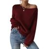 European and American style slanted shoulder one-word neck knitted sweater loose and lazy off-the-shoulder solid color long-sleeved sweater women