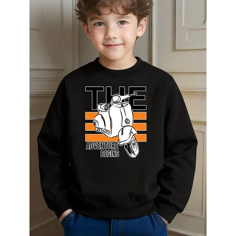 Sweatshirt à col rond imprimé style décontracté pour enfants, pour les activités quotidiennes en extérieur et les voyages