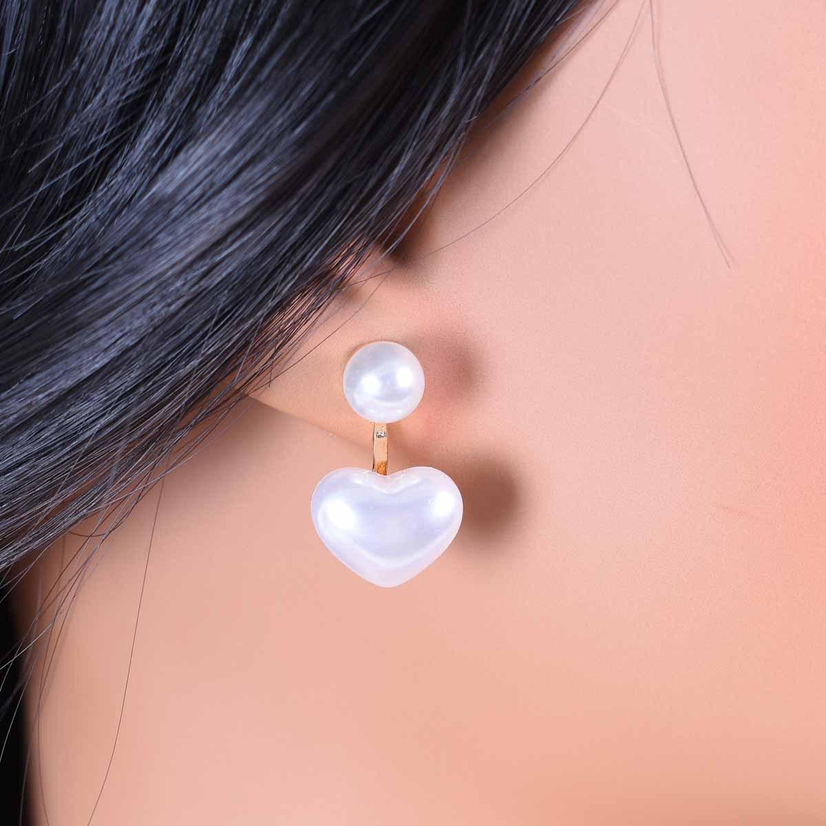 Elegant Heart Pearl Stud Earrings - Versatile Korean Girl Drops