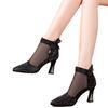 Soft Dough New Pointed High-heeled Cool Boots 2025 Summer Thick Heel Pointed Mesh Hollow Breathable Rhinestone Mesh Boots Women