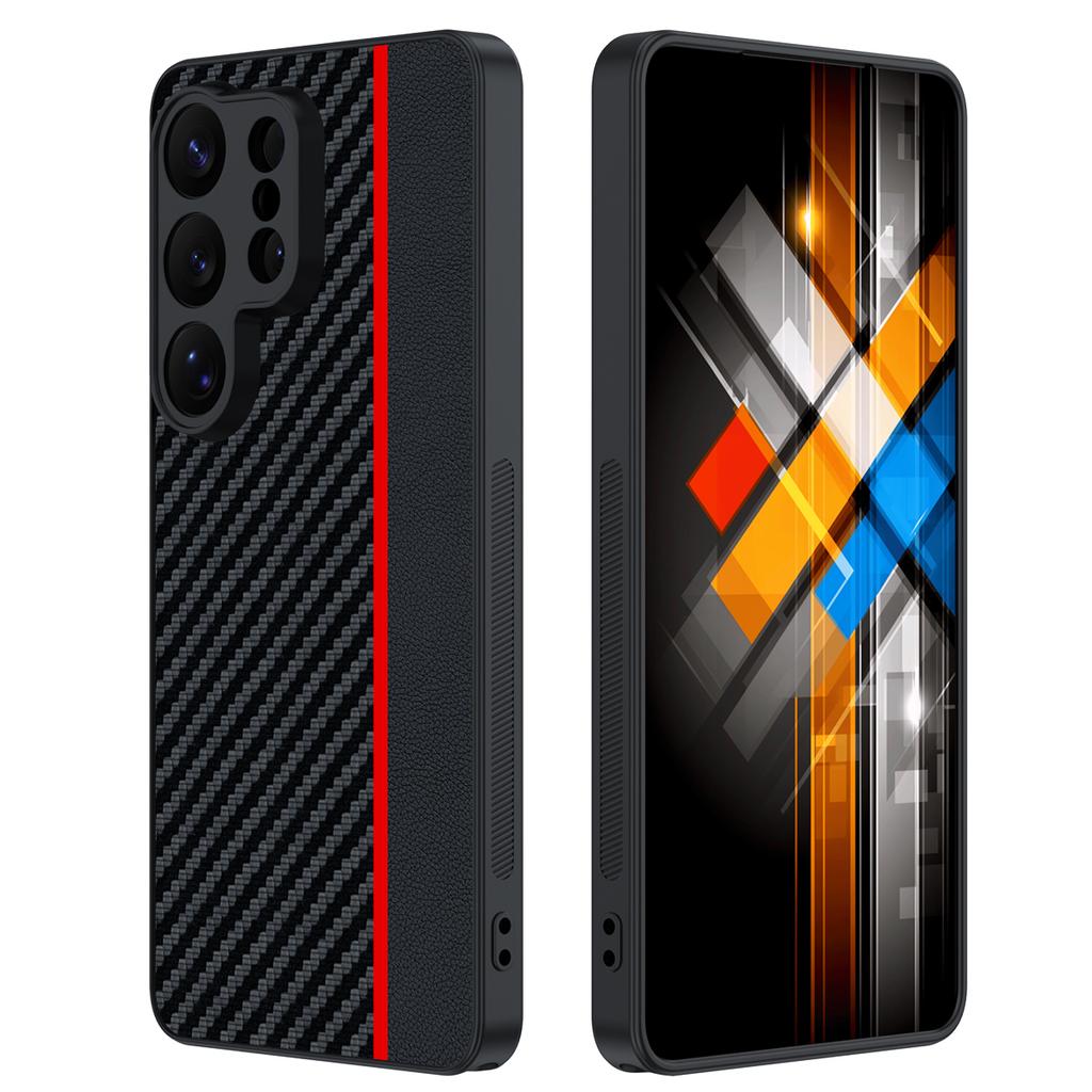 For Samsung Galaxy S26 Ultra Case Leather + PC Hard Phone Cover Carbon Fiber Texture