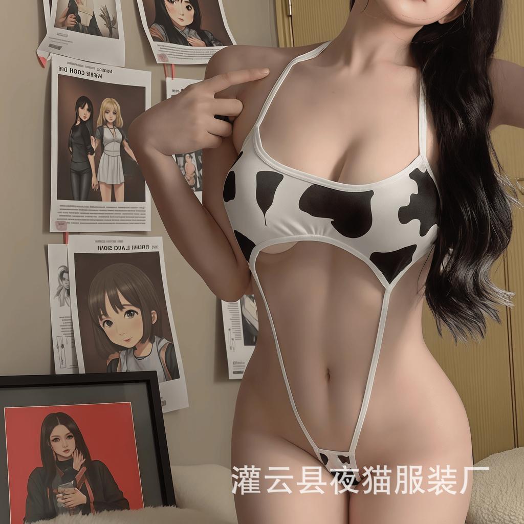Sex Underwear Sexy One-piece Uniform Three-point Hollow One-piece Bikini Two-dimensional Cow Pajama Set