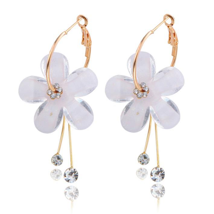 Korean Style Acrylic Zirconia Tassel Earrings Set: Circle, Transparent, Sunflower Studs