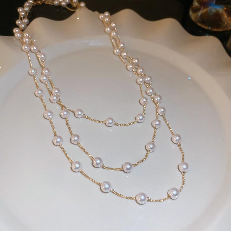 Diamond Water Drop Pearl Beaded Necklace Autumn and Winter French Light Luxury Sweater Chain Fashionable Versatile High-end Jewelry