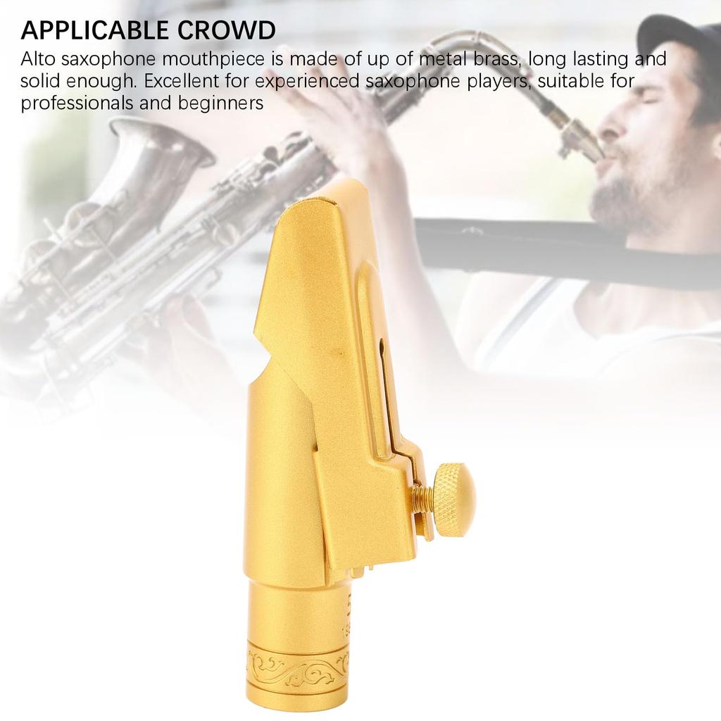 Ongwan Alto Saxophone Mouthpiece, Gold Plated Metal Slide Type, 5C, with Mouthpiece Pad and Cap, Suitable for Professional and Beginner Saxophone Play