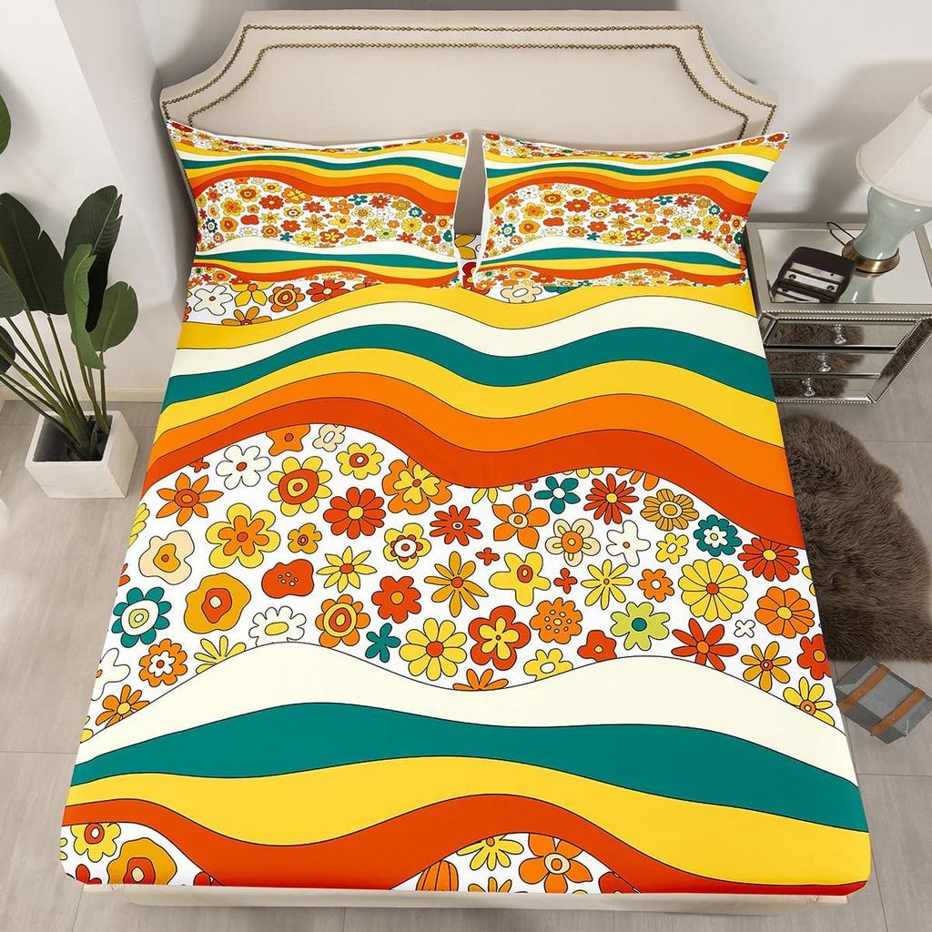 Mushroom Pattern Bed Hat Three-Piece Digital Printing Bed Hat Bedding Set Adult Children
