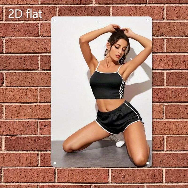 Железный знак для спортзала Черно-белый Арт с атлетичной женщиной - Прочная железная пластина для домашнего спортзала, Декор для спа 20x30cm（7.8x11.8inch）