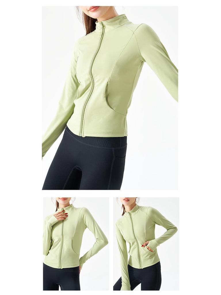 Damska kurtka do jogi szybkoschnąca: Dopasowany kardigan zapinany na zamek ze stójką do biegania i treningu