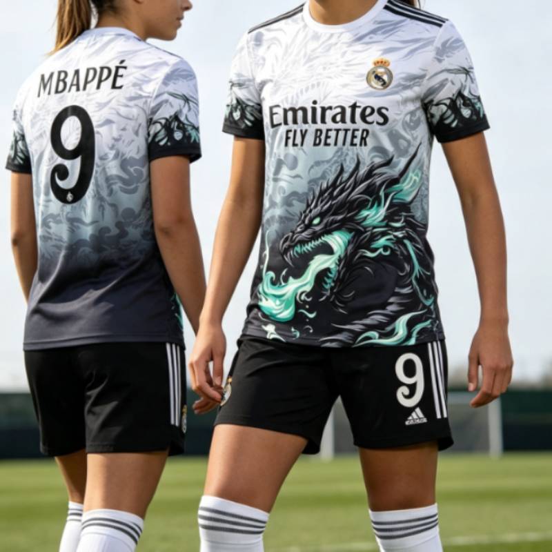 Real Madrid No 9 Dragon Pattern Football Jersey With Polyester Fabric For Soccer Fans