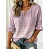 Women's Tie Split Neck Blouse, Light Purple White Seashell Border Print, Loose Fit for Spring Summer Daily Casual Outfits