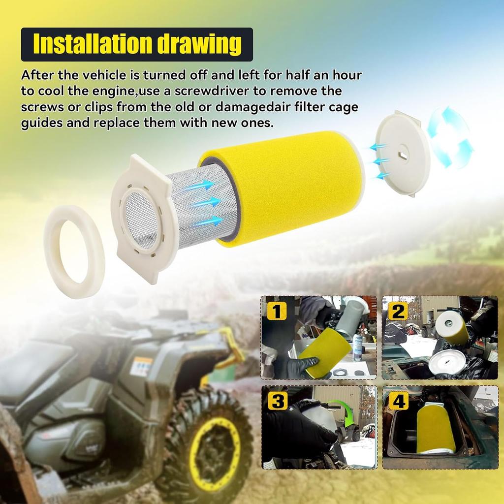 Air Filter & Guide & END CAP Kit For Yamaha Big Bear 350 Moto-4 250 350 Timberwolf 250 YFB250 1987-2000 Kodiak 400 YFM400FW 1993-1999