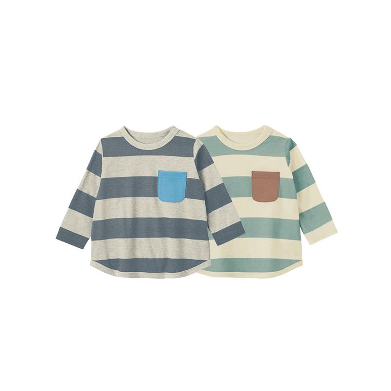 Qianqu Spring and Summer Striped Pullover Upper Clothes Long Sleeves T-shirt