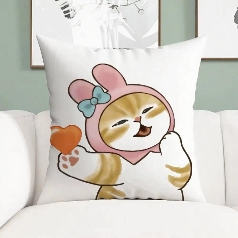 Cat M-Mofusand Cute Pillow Case Throw Pillow Cover Nordic Vintage Style Cushion Covers Home Living Room Sofa Couch Seat Decor