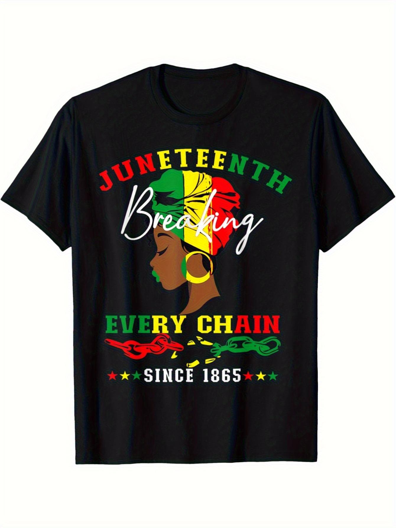 Juneteenth Break Every Chain Since 1865 Graphic T-shirt - Black Streetwear Loose Fit Unisex Tee with Vibrant Slogan Print L