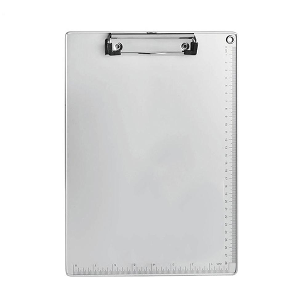Aluminum Alloy Antislip File Hardboard Portable Writing Board with Centimeter Scales Silvery Simple Creative Stationery Supplies