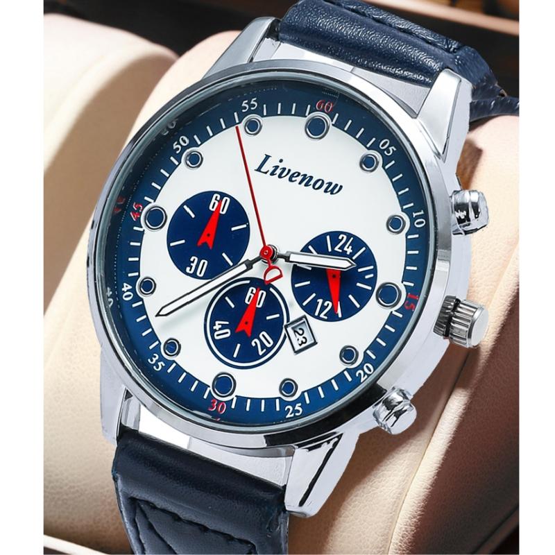 

Fashion Men s Watches Business PU leather strap Quartz Wrist Watch Male Casual Date Clock for Father s and Lover Gift Watch Christmas Gift синій