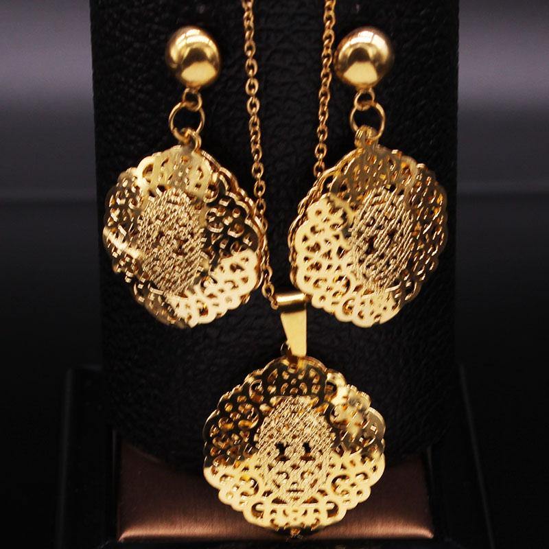 Islam Flower Stainless Steel Jewelry Sets for Women Gold Color Necklace Set Jewelry eensemble de bijoux en acier inoxydable luxe