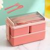 1400ml Double Layer Lunch Box with Fork and Spoon Portable School Office Bento Lunch Box High Capacity Microwae Food Containers