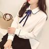 [PureAribon] Plus Size Office Lady Holiday Collection Blouse, TOKYO GOODS MARKET (White/Blue Ribbon, 4XL)