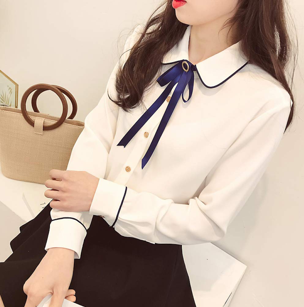 [PureAribon] Plus Size Office Lady Holiday Collection Blouse, TOKYO GOODS MARKET (White/Blue Ribbon, 4XL)