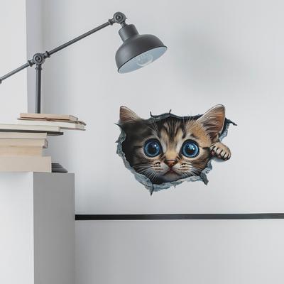 3D Illusion Cat Peeking Wall Stickers, Funny 3D Wall Art with Cute Cat for Bedroom, Living Room, Hallway Home Decor
