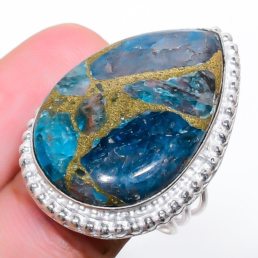 

Ювелирное кольцо из стерлингового серебра 925 пробы с медным апатитом ручной работы 8 G1h43