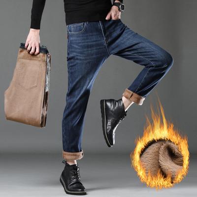 2024 Autumn/Winter Thick And Warm High End High Quality Jeans With Plush, Loose Straight, Business Men'S Pants