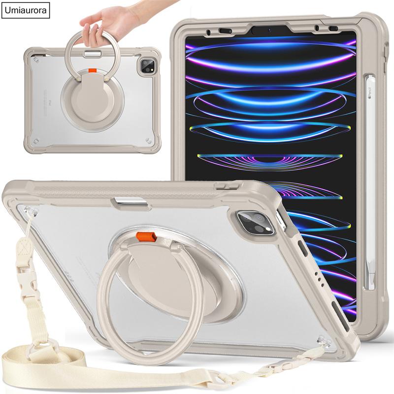 For IPad Mini 7 Air 6 5 4 10.9 Pro 11 12.9 13 Inch M4 Tablet Case Rotation Hand Ring Shoulder Strap Stand Shockproof Cover Funda