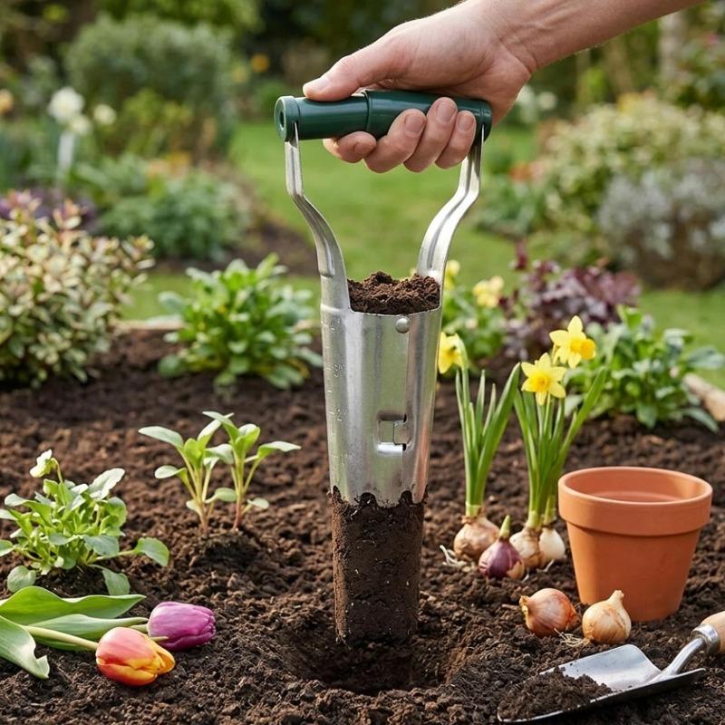 2in1 Stainless Steel Seeder Seedling Transplanting Excavator Horticultural Planting Hole Drilling Garden Flower Planting Planter