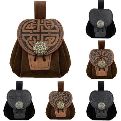 New Steampunk Medieval Punk Style Fanny Packs for Men Pu Leather Coin Purse Hangable Belt Waist Bag Drawstring Hip Belt Bag Cosplay