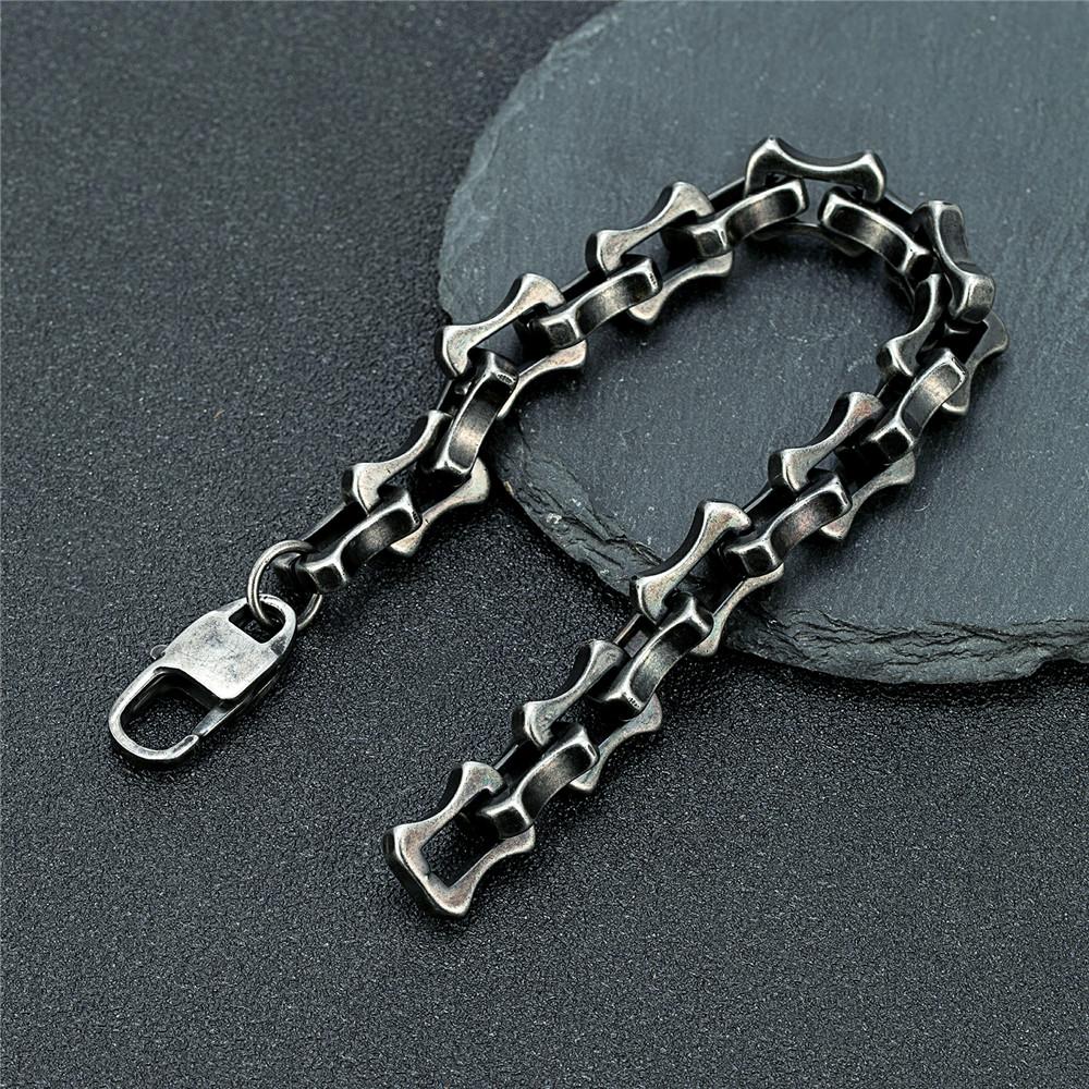 Locomotive Vintage Oxidized Black Keel Chain Link Men Bracelet Punk Stainless Steel Motorcycle Bracelets Male Jewelry