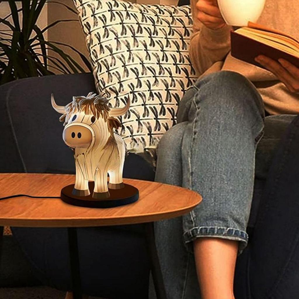 Yak Table Lamp Lighted Calf Animal Desk Light Ornament for Home Bedroom Bedside Decor