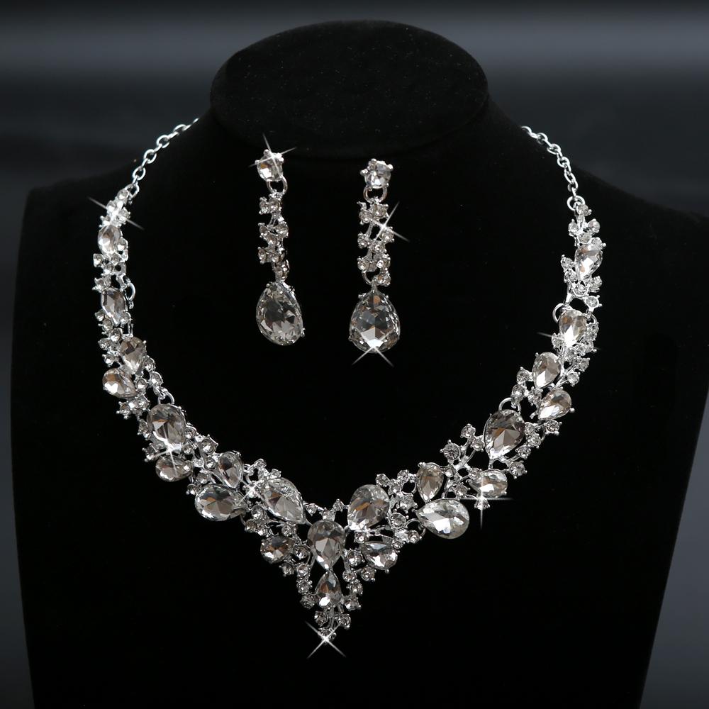 3pcs Luxury Elegant Zircon Set Teardrop Shaped Wedding Necklace Earring Fashion Party Bride Copper Zircon Set Accessorie Gift
