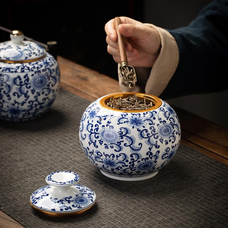 Teevorratsdose Keramik Haushalt Aufbewahrung Versiegelte Dose Retro Blau und Weiß Allgemeine Dosen Kaffeegeschirr Teegeschirr Teeaufbewahrung Porzellan