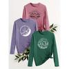 Three-piece Set Mountain and Forest Natural Print Fashion Retro Style Women's Casual Sports Top with Round Neck and Long Sleeves T Shirt
