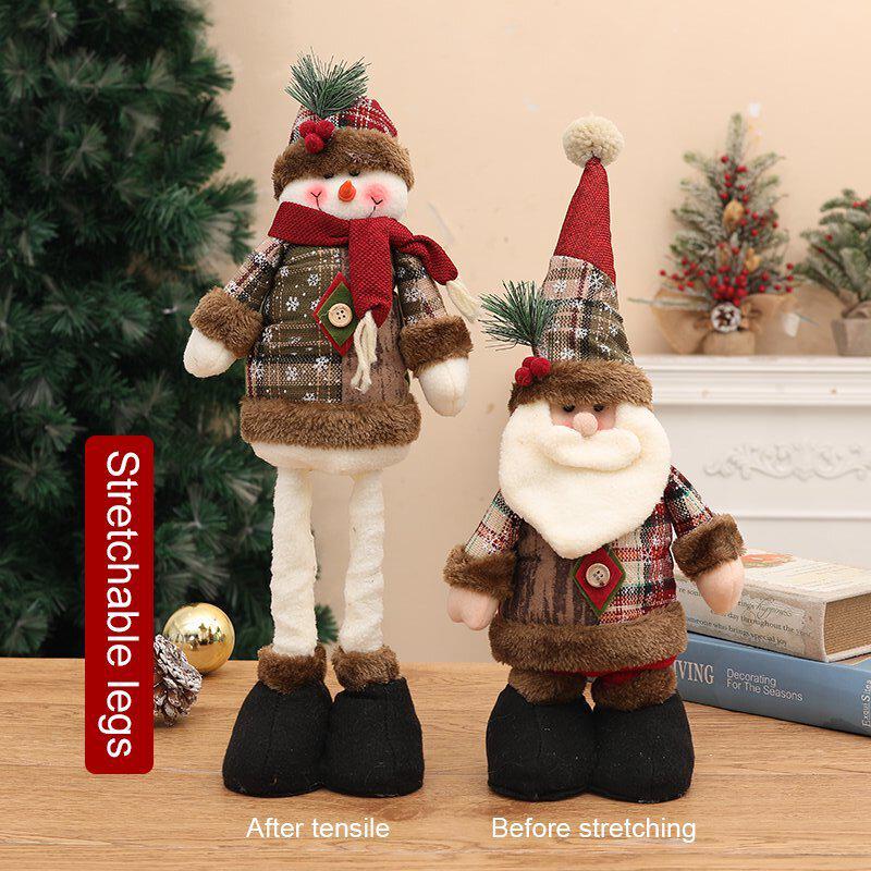 Teleskopische Schneemann- & Rentier-Plüschdekorationen mit Strickmützen für die Weihnachtsausstellung