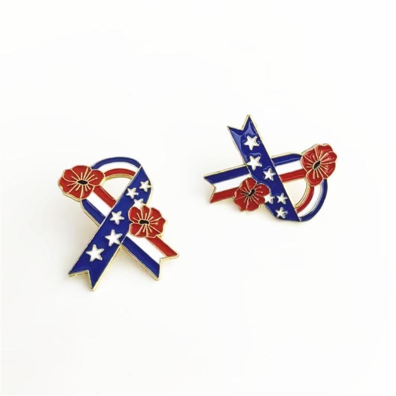 Elegant Golden Papaver Flower Brooch With Adjustable Bowknot Vintage Fashion Metal Pin For Independence Day And Casual Outfits