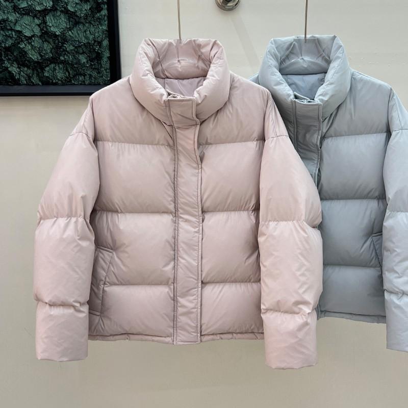 Womens Short Puffer Jacket 95% White Duck Down Thick Warm Coat Stand Collar Loose Fit Cold Winter